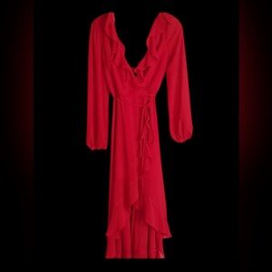 Elegant Red Ruffle Feminine Party Dress (4)